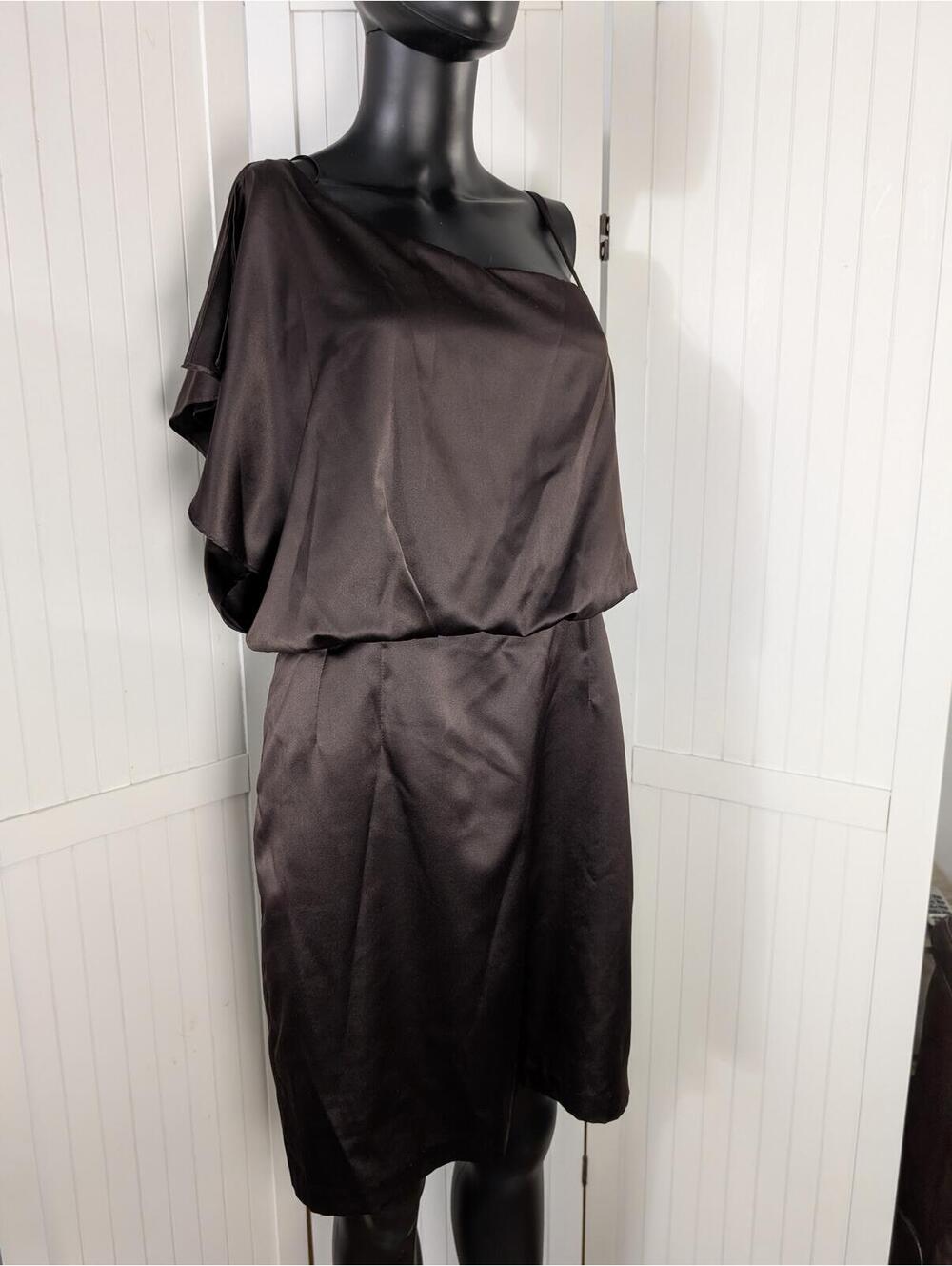 Jessica Simpson Brown Satin One Shoulder Cocktail Dress Size 10 Asymmetrical